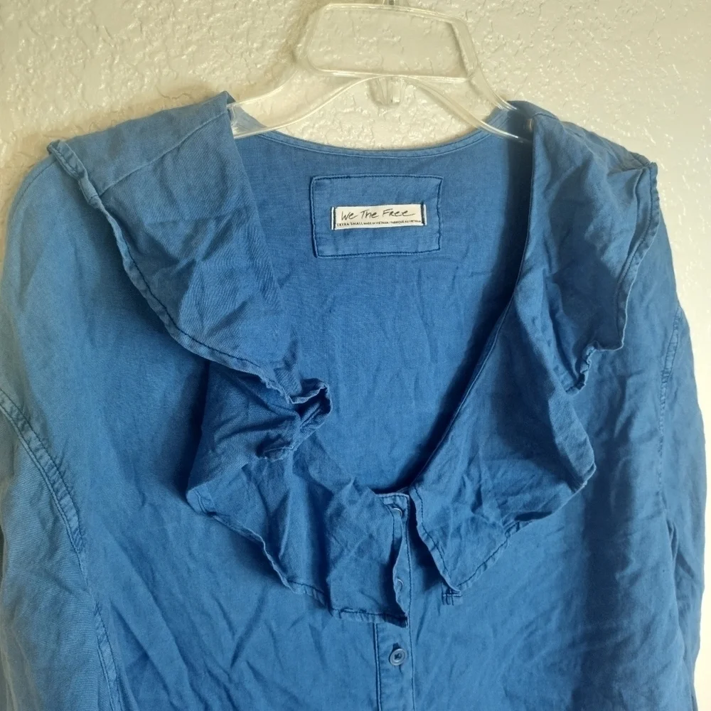 Free People we the free amber Button Front Dolman Sleeve Ruffled Top sz Xs